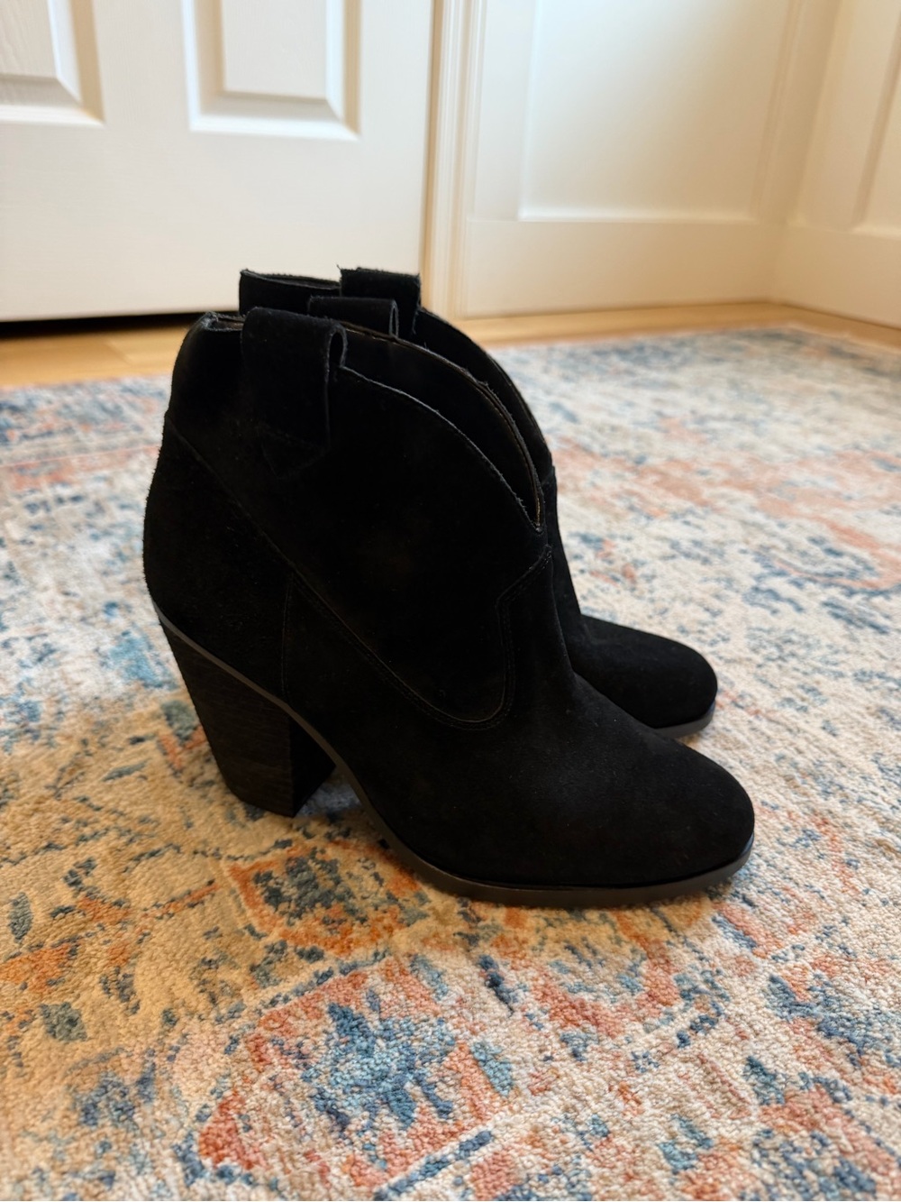 Vince Camuto Black Suede Ankle Booties with Block Heel